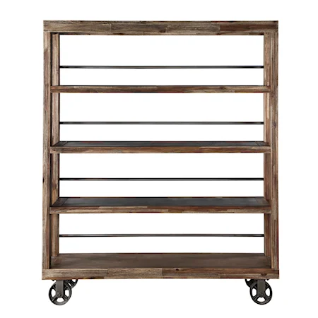 Contemporary Rustic Bookcase with Casters